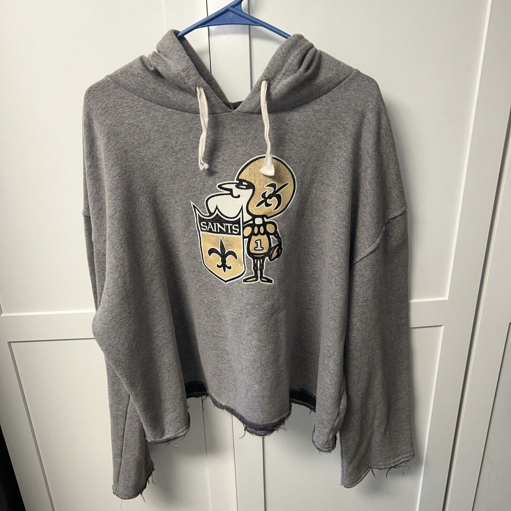 Womens New Orleans Saints Grey Hoodie Distressed Crop Jacket 2XL XXL Grunge